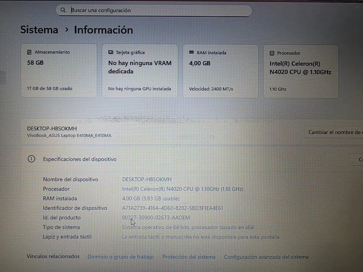 Placa Madre Asus E410ma (usada)