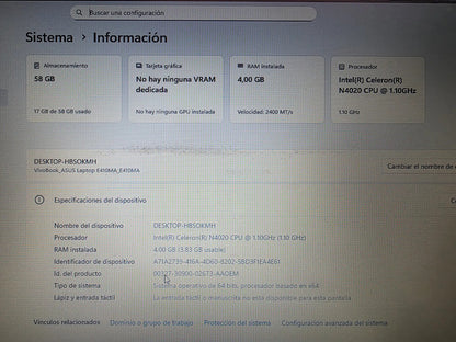 Placa Madre Asus E410ma (usada)